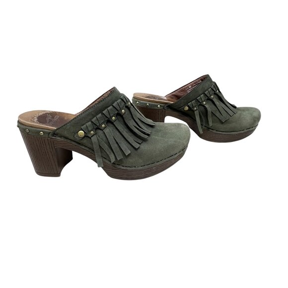 Dansko Shoes - Dansko Women's Mule Green Deni Nubuck Leather Fringe Clog women's size 6 / 36